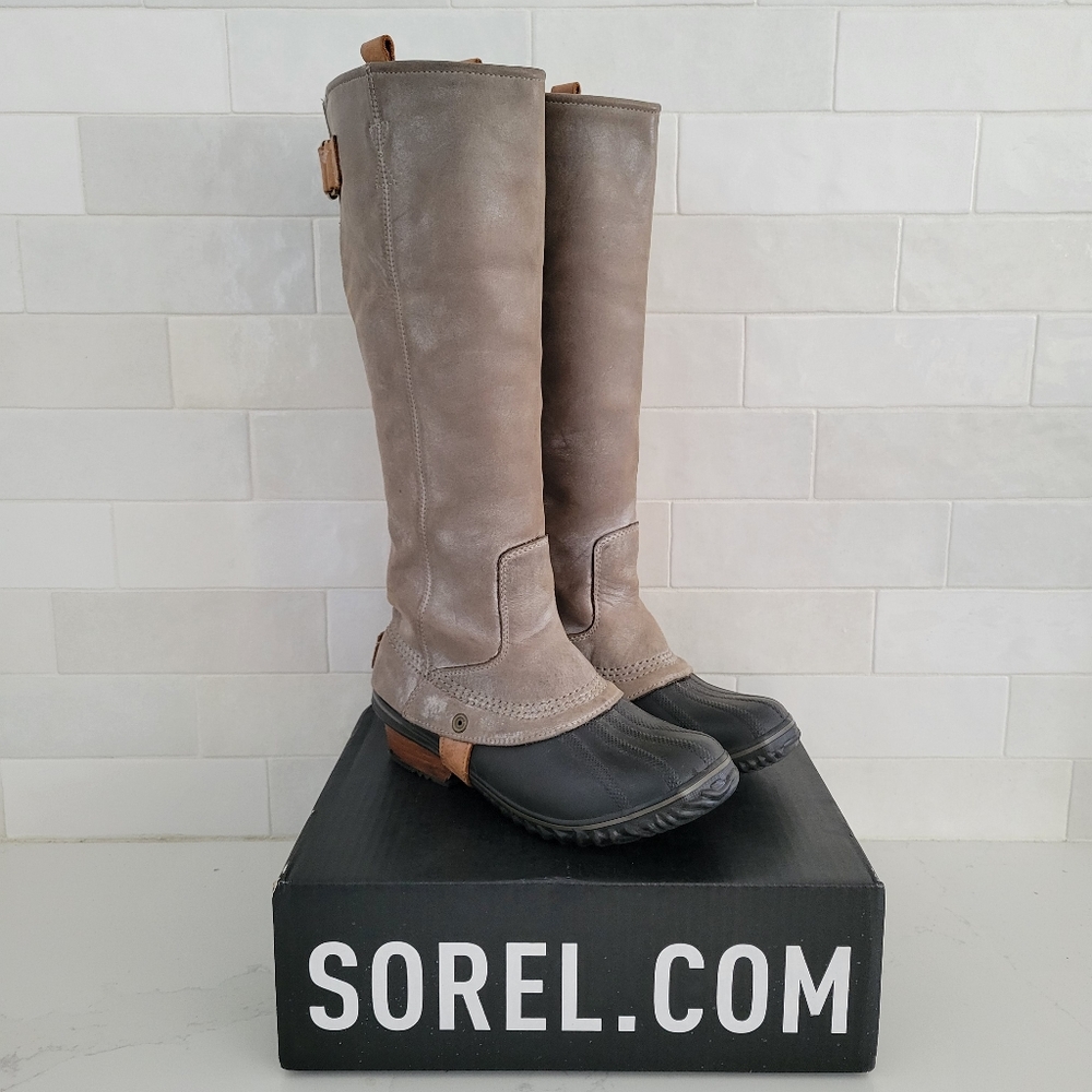 🔥Sorel Slimpack Tall Leather Riding Boot Winter Waterproof Size 7 Nori Gray
